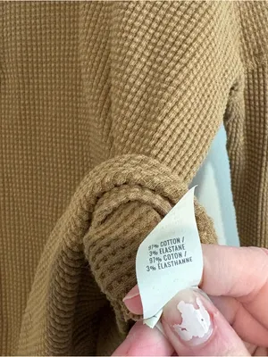 Aerie Waffle Thermal Henley long sleeve shirt brown tan‎ size small thumbnail 9