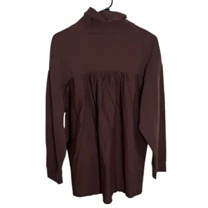 Zara Athleisure Chocolate Brown Cobination Turtleneck shirttail Sweatshirt Sz L thumbnail 2