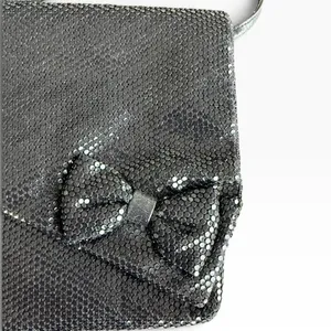 Vintage 80s 90s Black Metal Mesh Bow Evening Bag Shoulder Purse thumbnail 3