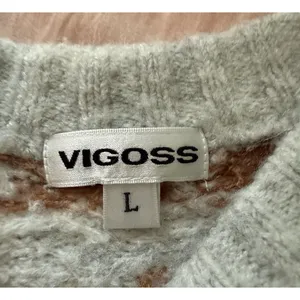 Vigoss Fair Isle Sweater Womens Size Large Gray Balloon Sleeve Crewneck Pullover thumbnail 2