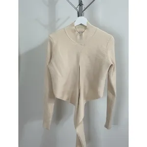 Athleta x Alicia Keys Ribbed Tie Front Knit Wrap Top Sweater Cream Womens Size M thumbnail 5