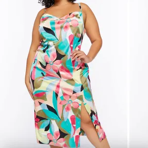 NWT Floral Satin Cowl Neck Midi Slip Dress with Slit - Size 0X / 12 thumbnail 3