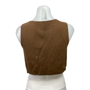 Brandy Melville Brown Sleeveless Ribbed Knit Button Down Vest Crop Top Size S thumbnail 3