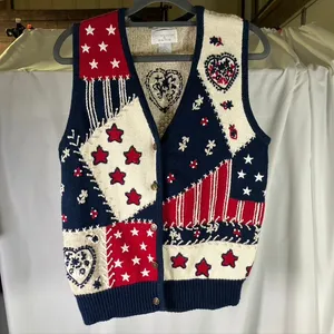 Vintage Christopher Banks Womens Small Knit Sweater Vest Embroidered Americana‎ thumbnail 11