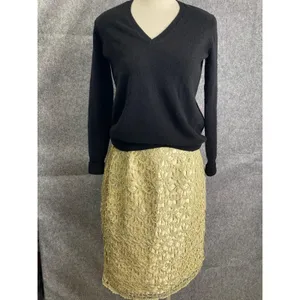 GMI Gold Lace Overlay Skirt Women's Size 12 Pencil Lined Career thumbnail 5