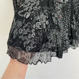 COLDWATER CREEK Black White Patchwork Floral Crinkle Button 3/4 Sleeve Blouse S thumbnail 9