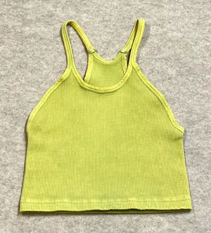 Free People Movement Happiness Runs Crop Top Lime Green Ribbed Seamless XS/S GUC thumbnail 1