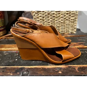 Tory Burch Gabrielle 100mm Royal Tan Leather Wedge Sandals Size 10 thumbnail 2