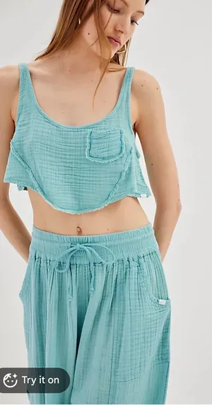 Out From Under Gauze Set Women Medium Blue Good Boho Jogger Cami 2 Piece thumbnail 1