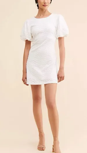 Free People dress white eyelet puff sleeve open back Peasant L thumbnail 1