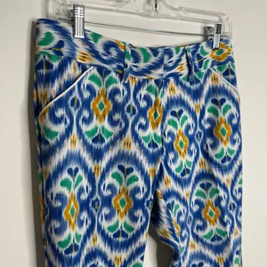 Peter Millar Wicking Pants 6 Cropped Golf Cotton Blend Blue White Coastal‎ Prep thumbnail 3