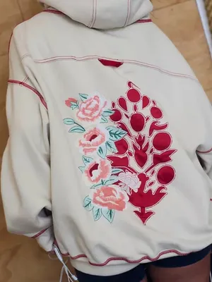Free People Final Call Rose Logo Hoodie Floral Embroidered Sweatshirt Jacket XS thumbnail 1