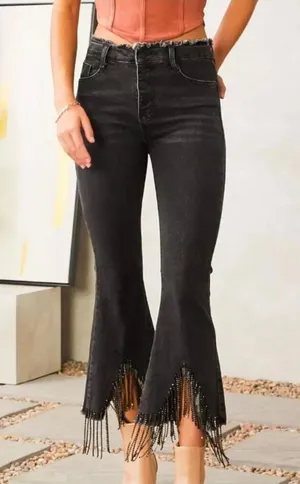 New w/ Tags Buckle Blue B Collection Rhinestone Fringe Cropped Flare Small Jeans thumbnail 1