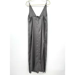 ZARA V-Neck Hammered Satin Maxi Slip Dress Sz L Gray Grunge Luxury Minimalist thumbnail 2