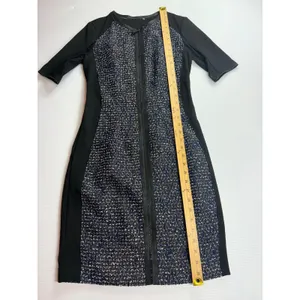 Elie‎ Tahari Women's Black Blue Tweed Dress Zipper Front Short Sleeve thumbnail 2