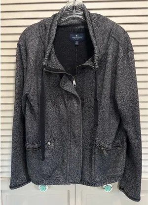 American Eagle Gray Zip Up Sweat Jacket Zip Pockets Snaps Size‎ Large Warm thumbnail 1