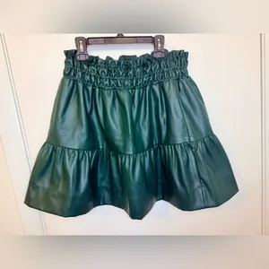 Anthropologie Somerset Hunter Green Faux Leather Mini Skirt Womens Size MP thumbnail 2