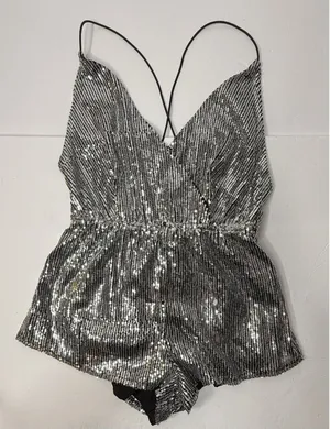 Showpo Disco Lights Playsuit Romper Sz 08 Silver Sequins Dance Festival Diva New thumbnail 1