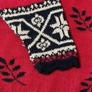 Vtg 90s Sweater‎ Womens Small Red Leaves Scalloped Hem USA Grandmacore Cabincore thumbnail 6