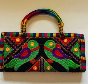 Embroidered Multicolor Bird Motif Women's Handbag thumbnail 1