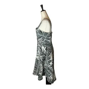 Hutch Aidy Dress‎ Womens 10 Black Ivory Palm Print Button Front Knee Length thumbnail 9