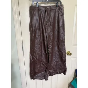 Kut from the Kloth Brown Faux Leather Wide Leg Cropped Pants Womens Size 10 thumbnail 2