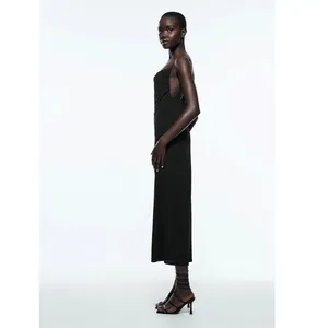 Zara Black Silky Cowl Neck Cami Camisole Midi Backless Tank Slip Dress Size L thumbnail 2