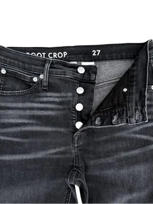 J Crew Washed Out Black Raw Hem Button Fly 9” Billie Demi Boot Cut Crop Jeans 27 thumbnail 2