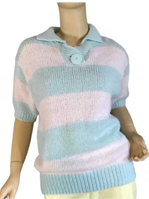 Vintage 1980'S Jason Maxwell Blue And White Striped Sweater (L) thumbnail 2