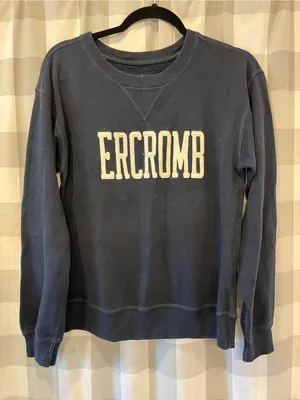 Abercrombie & Fitch Navy Crewneck Sweatshirt with Cream Embroidered Logo thumbnail 1