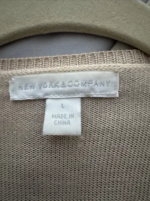 New York & Company Open-Front Draped Cardigan in Light Beige thumbnail 3