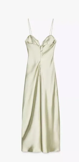 Zara dress maxi midi gown evening wedding party satin olive green corset thumbnail 8