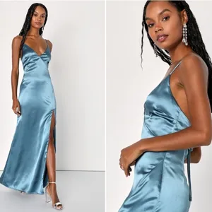 LULUS Prom Wedding Bridesmaid Sexy Satin Open Tie Back Elegant Maxi Dress thumbnail 3