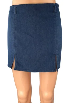 Zara Blue High Waisted Front Slit Zip Mini Straight Pencil Denim Skirt Skort MN thumbnail 1