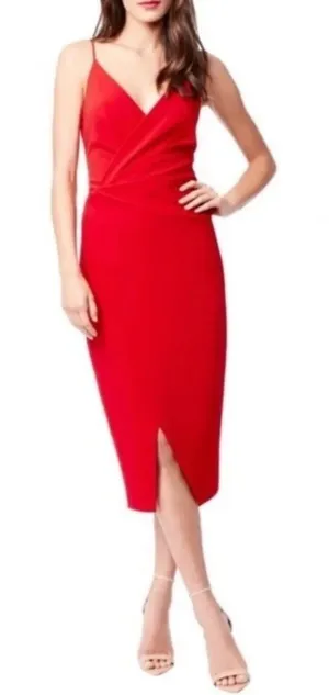 Betsey Johnson Red Faux Wrap Midi Dress Womens 8 V Neck Spaghetti Strap thumbnail 1