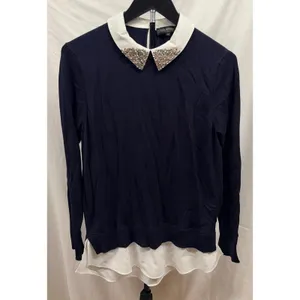Ted Baker Liaylo Sparkle Rhinestone Collar Layered Sweater in Dark Navy Sz 2 thumbnail 3
