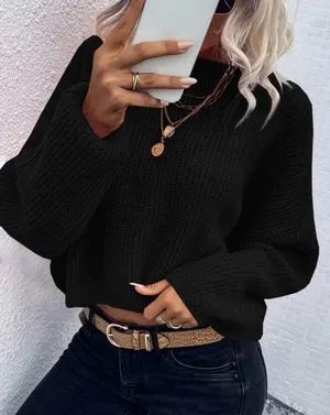 SheIn Black batwing sleeve oversized sweater thumbnail 1