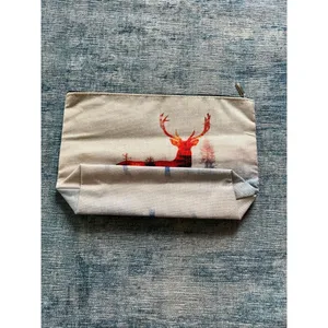 Watercolor Buck Deer Shadow Cotton Canvas Small Makeup Bag Travel Toiletry Pouch thumbnail 2