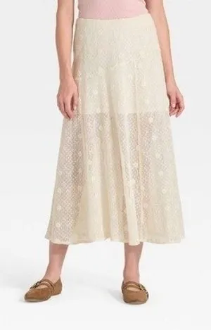Universal Thread Skirt Women Small Cream Lace Floral Midi Boho‎ Cottage Romantic thumbnail 1