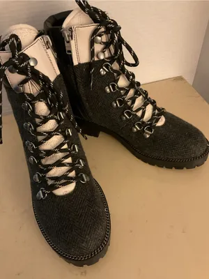 Coach women gray tweed black leather combat boots US 6 thumbnail 12
