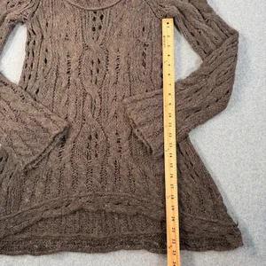 Free People Open Knit Off Shoulder Tunic Sweater Women's Large Brown Long Sleeve thumbnail 6