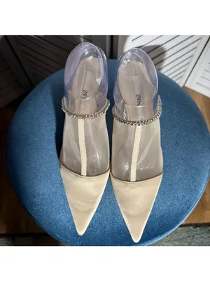 Zara sparkly mules shoes rhinestones mesh nude color pointed toe sz 8 39 thumbnail 5