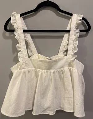 Petal & Pup Raye Ruffle Strap Bow Tie Back Cropped Top White thumbnail 5