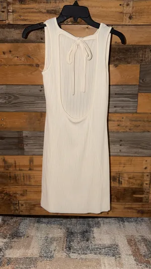 PRINCESS POLLY S Ivory Sleeveless Bodycon Knit Mini Dress Tie Back Open Back thumbnail 4