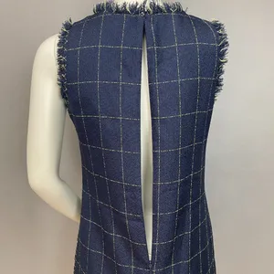 Julia Jordan Dress Shift Woven Navy Blue Decorative Buttons Sz 4 Raw‎ Edges Mini thumbnail 9