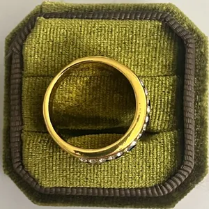 Gold-Tone Blue Crystal and Rhinestone Three-Row Band Ring 8mm Unisex Band Size 9 thumbnail 5
