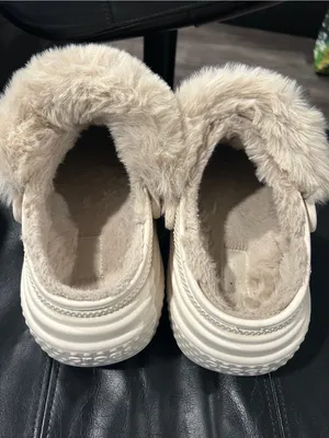 CROCS Cream Faux-Fur Lined Platform Clog Mules thumbnail 7