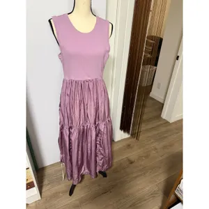 Daily Practice by Anthropologie Mauve Purple Tiered Mixed Media Midi Dress Large thumbnail 3