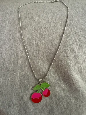 Cherry Pendant Necklace in Pink, Red and Green Pink thumbnail 4