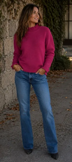 J. Crew Cotton Blend Vibrant Fuchsia Sweater thumbnail 1